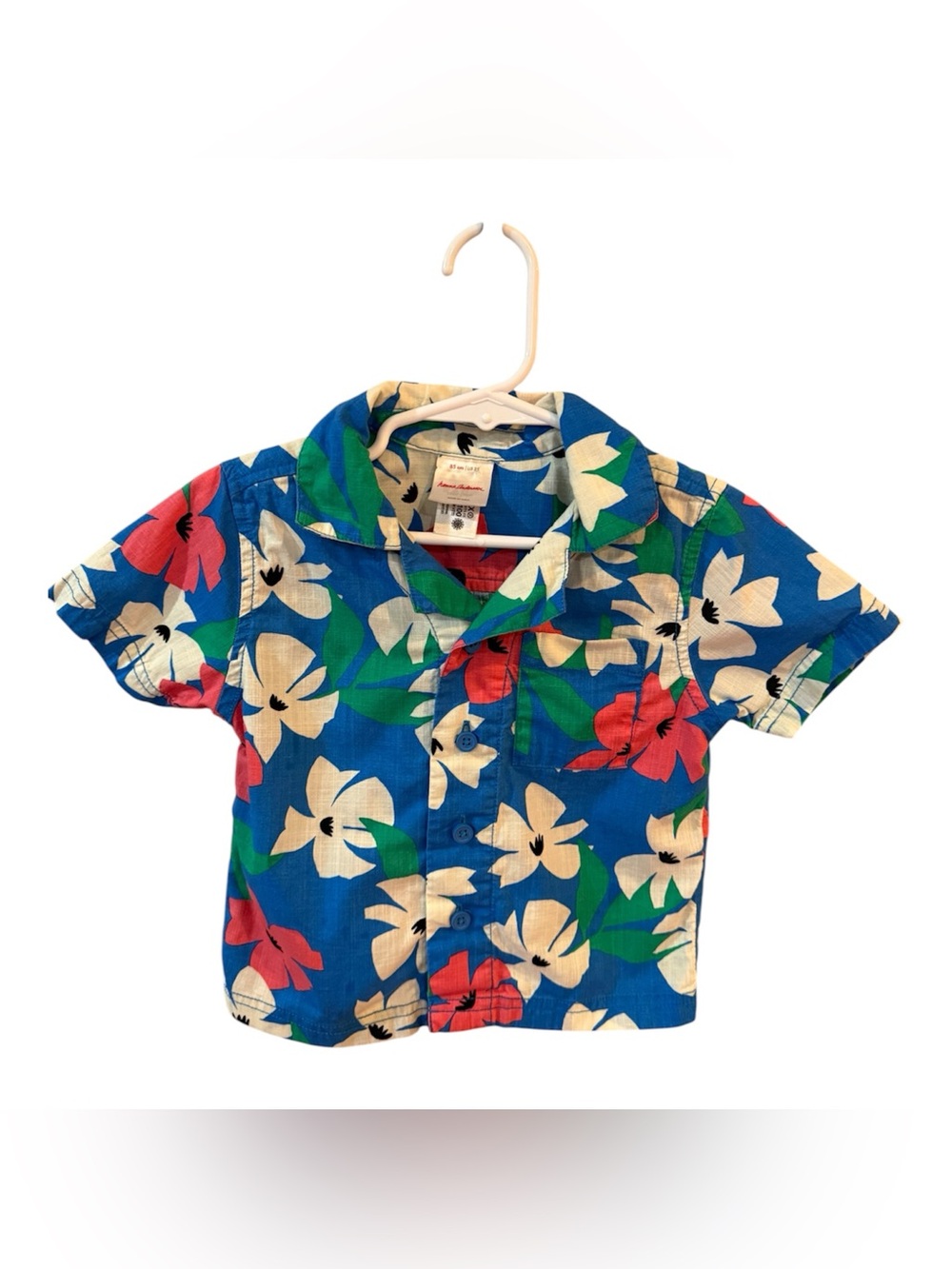 Hanna Andersson Cotton Short Sleeve Button Up Blue Hawaiian Shirt 2T
